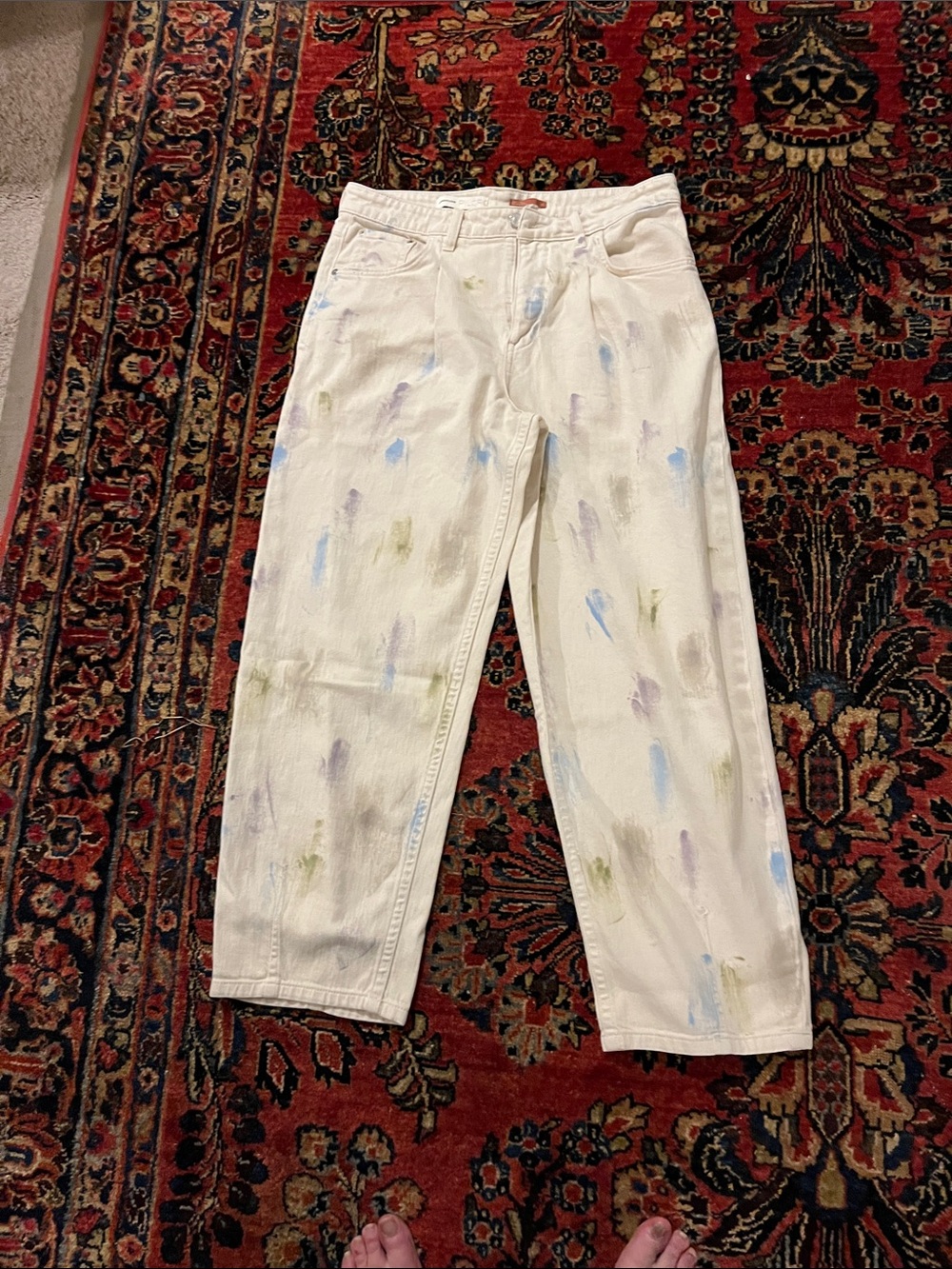 Pilcro White Relaxed Jeans with Pastel Paint-Splash Details